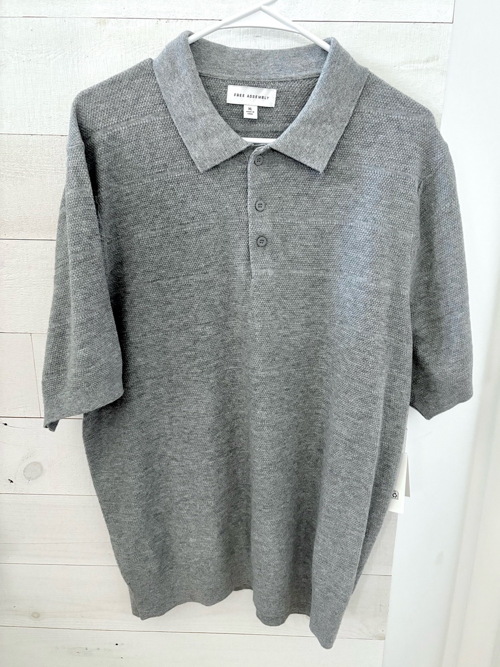Free Assembly Men's Textured Grey Stripe Polo Sweater with Short Sleeves XL *NEW